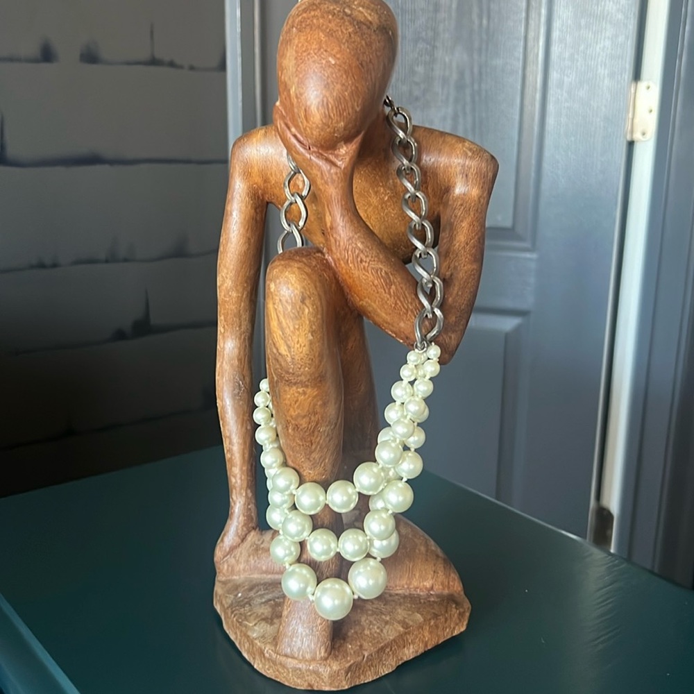 Three strand faux pearl necklace